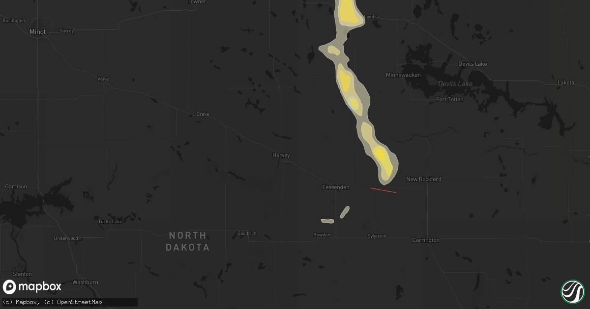 Hail map in Harvey, ND on July 16, 2026