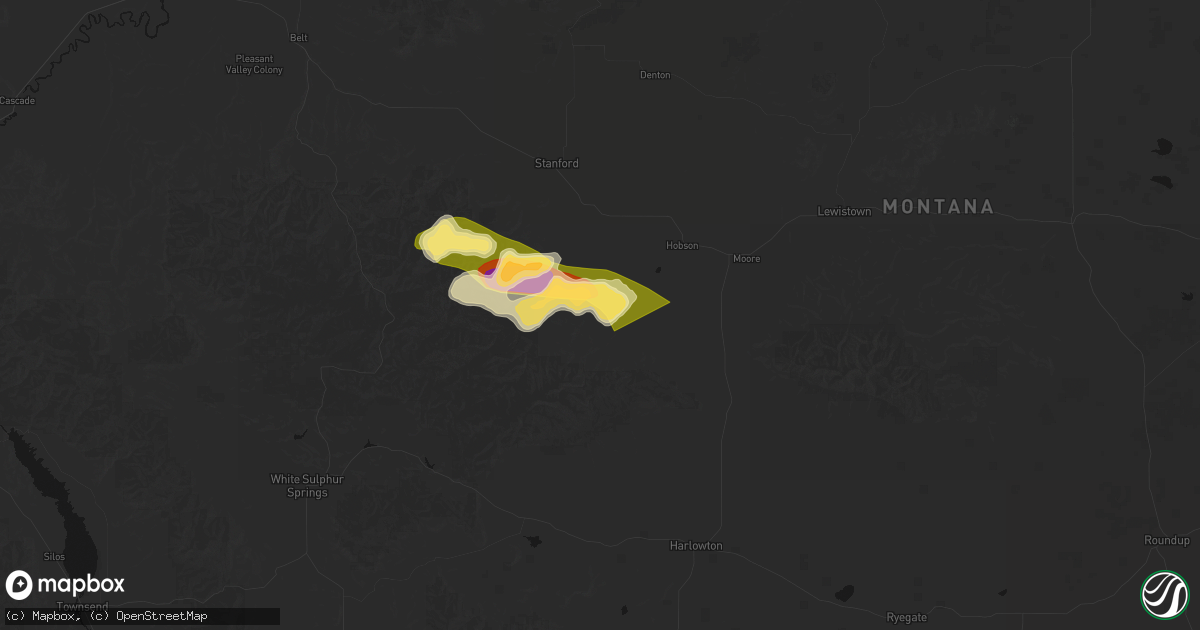 Hail map in Hobson, MT on July 16, 2026