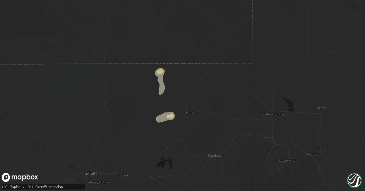 Hail map in Hulett, WY on July 16, 2026