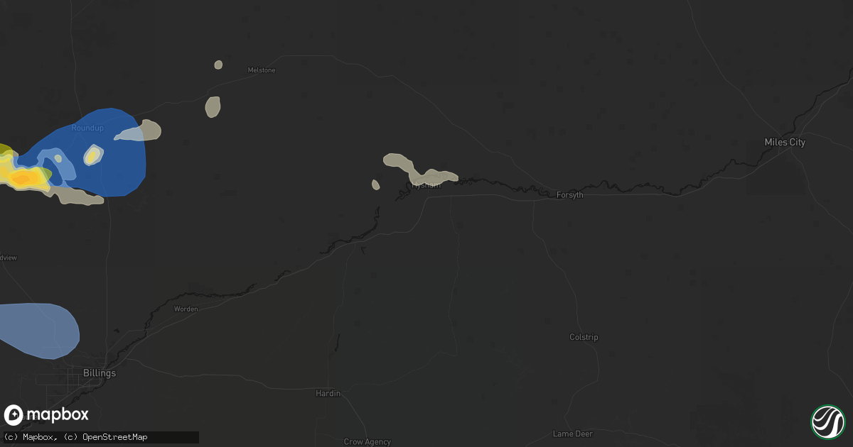 Hail map in Hysham, MT on July 16, 2026