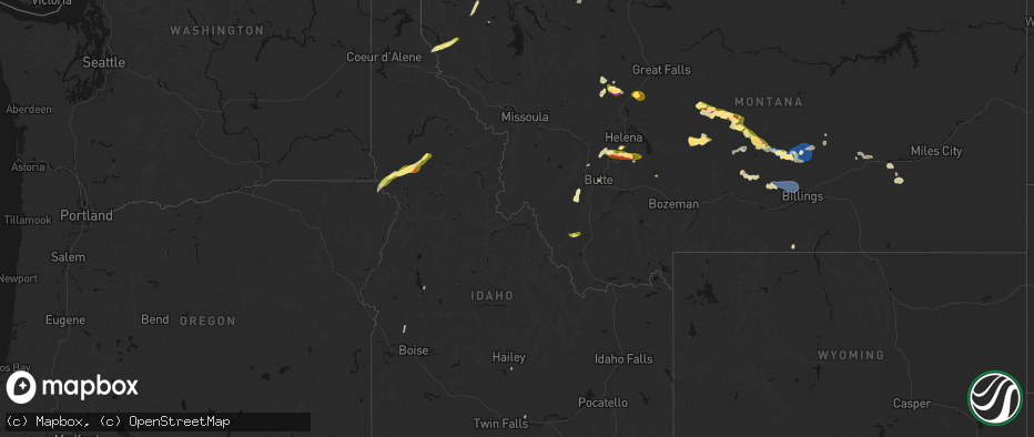 Hail map in Idaho on July 16, 2026
