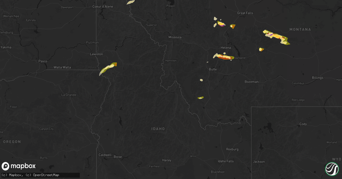 Hail map in Idaho on July 16, 2026