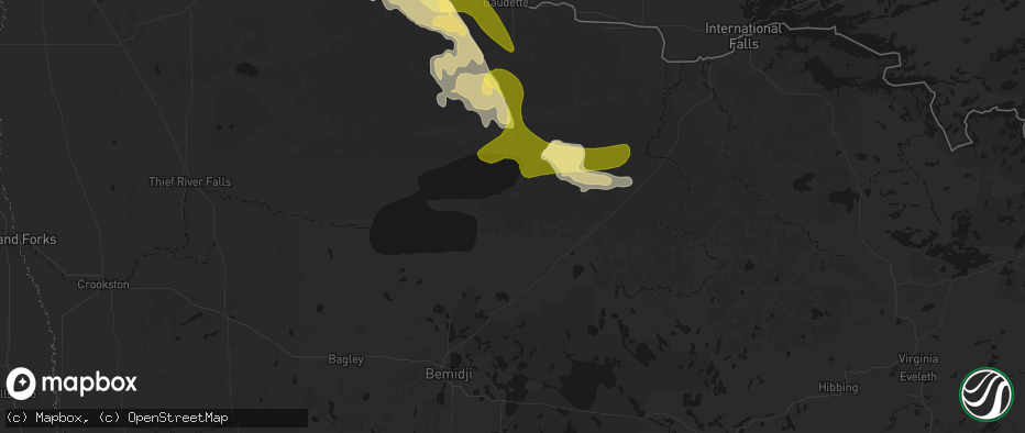 Hail map in Kelliher, MN on July 16, 2026