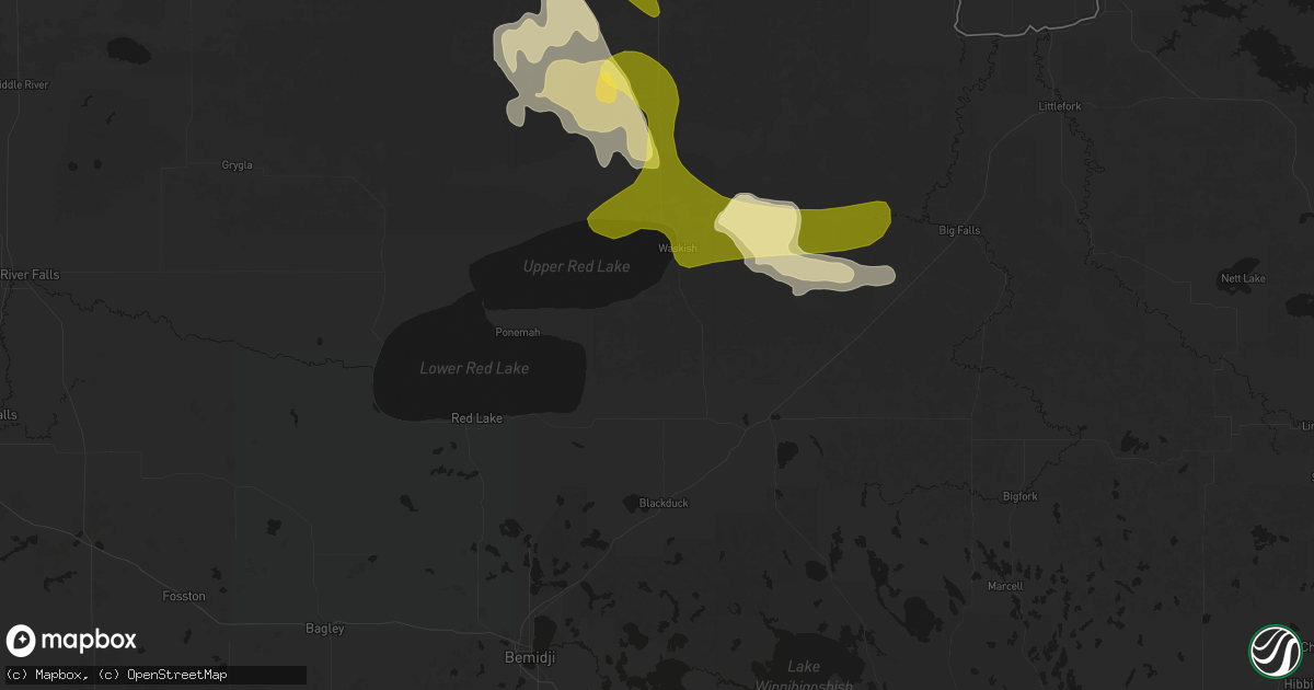Hail map in Kelliher, MN on July 16, 2026