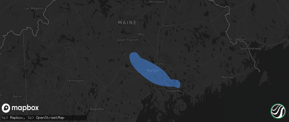 Hail map in Kenduskeag, ME on July 16, 2026
