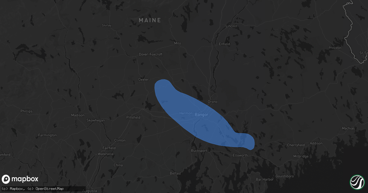 Hail map in Kenduskeag, ME on July 16, 2026