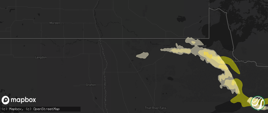 Hail map in Lake Bronson, MN on July 16, 2026