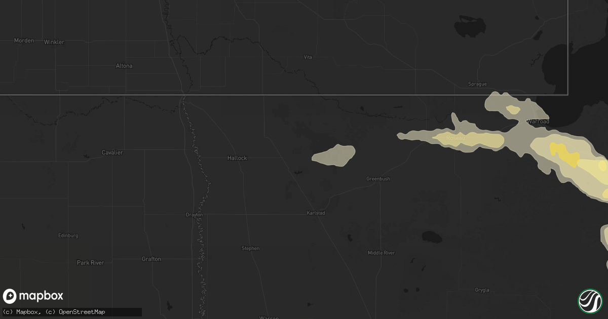 Hail map in Lake Bronson, MN on July 16, 2026