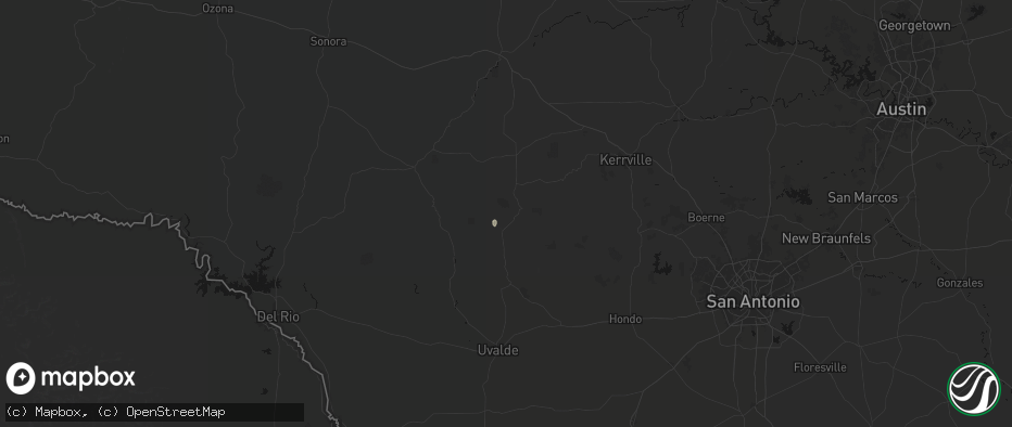Hail map in Leakey, TX on July 16, 2026