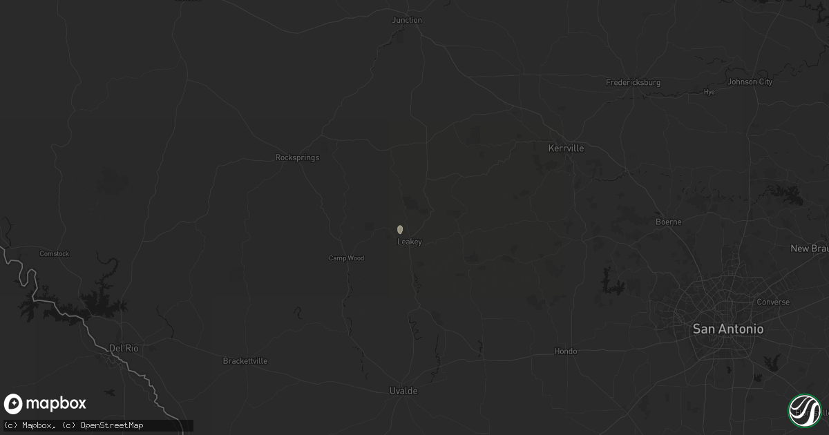 Hail map in Leakey, TX on July 16, 2026