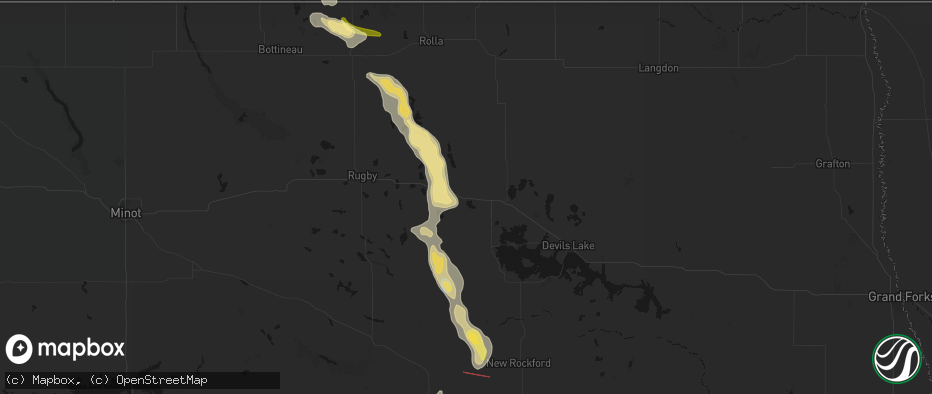 Hail map in Leeds, ND on July 16, 2026
