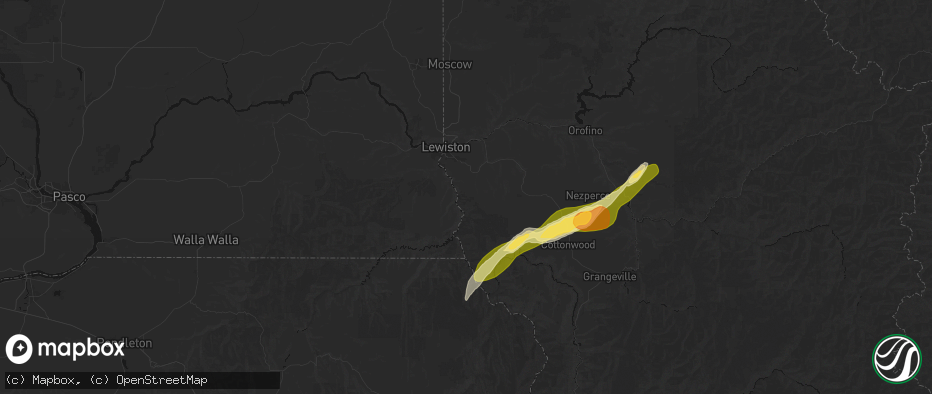 Hail map in Lewiston, ID on July 16, 2026