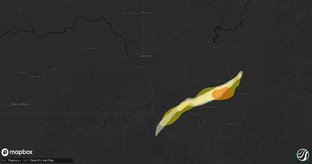 Hail map in Lewiston, ID on July 16, 2026
