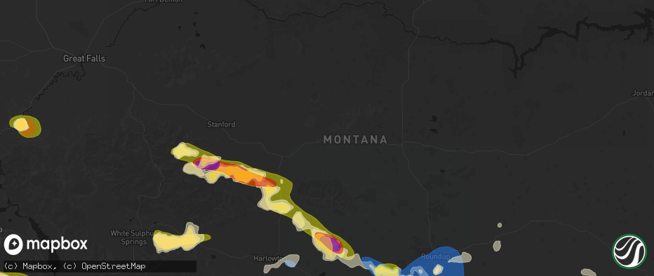 Hail map in Lewistown, MT on July 16, 2026