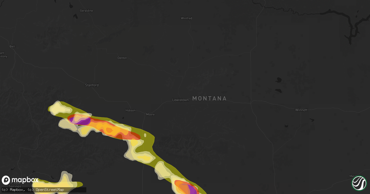 Hail map in Lewistown, MT on July 16, 2026
