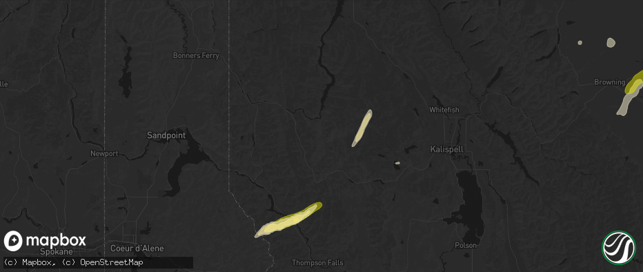 Hail map in Libby, MT on July 16, 2026