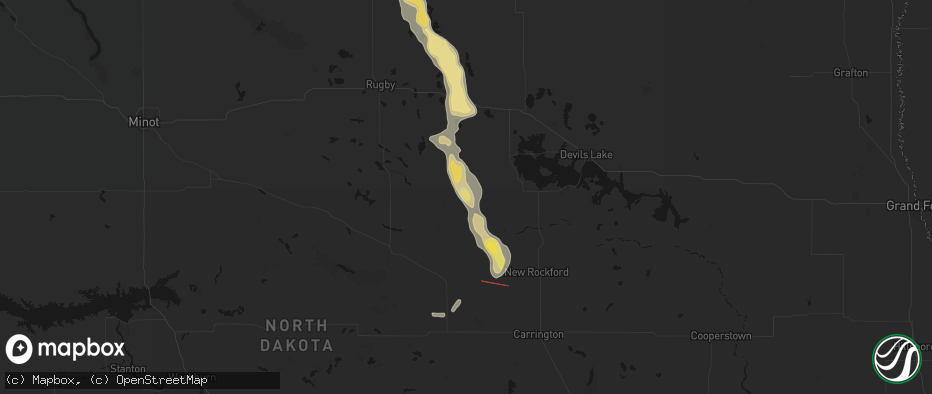 Hail map in Maddock, ND on July 16, 2026