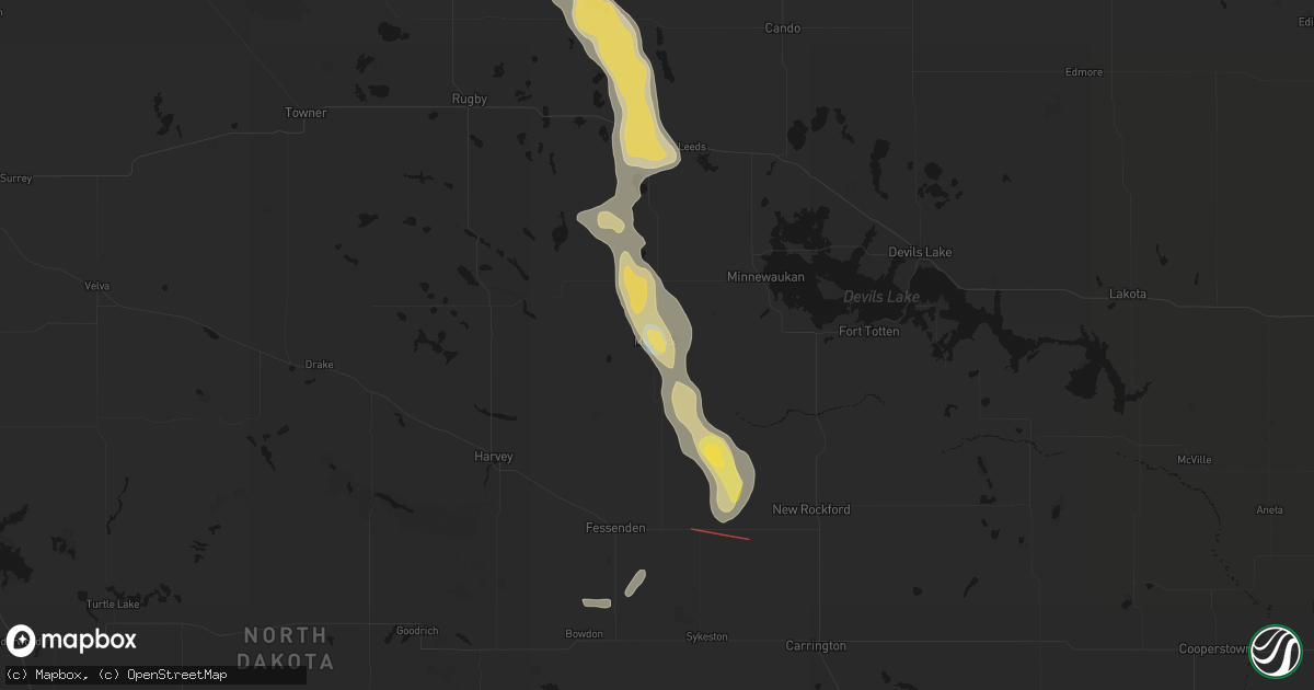 Hail map in Maddock, ND on July 16, 2026