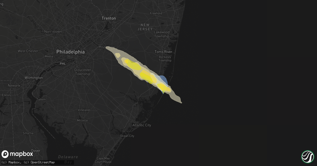 Hail map in Manahawkin, NJ on July 16, 2026