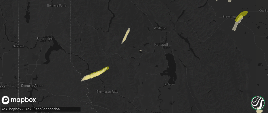 Hail map in Marion, MT on July 16, 2026