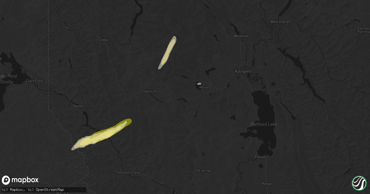 Hail map in Marion, MT on July 16, 2026