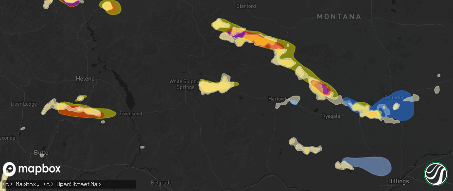 Hail map in Martinsdale, MT on July 16, 2026