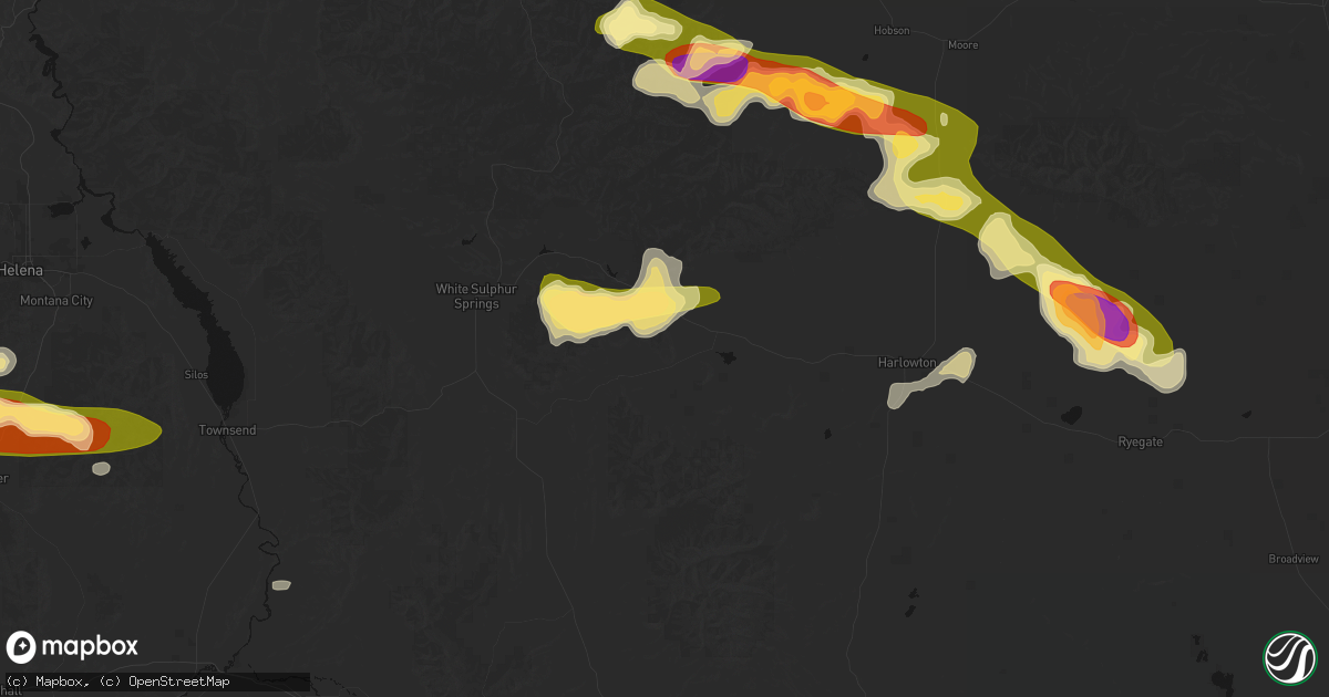 Hail map in Martinsdale, MT on July 16, 2026