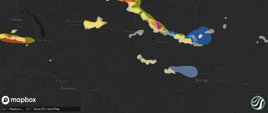 Hail map in Melville, MT on July 16, 2026