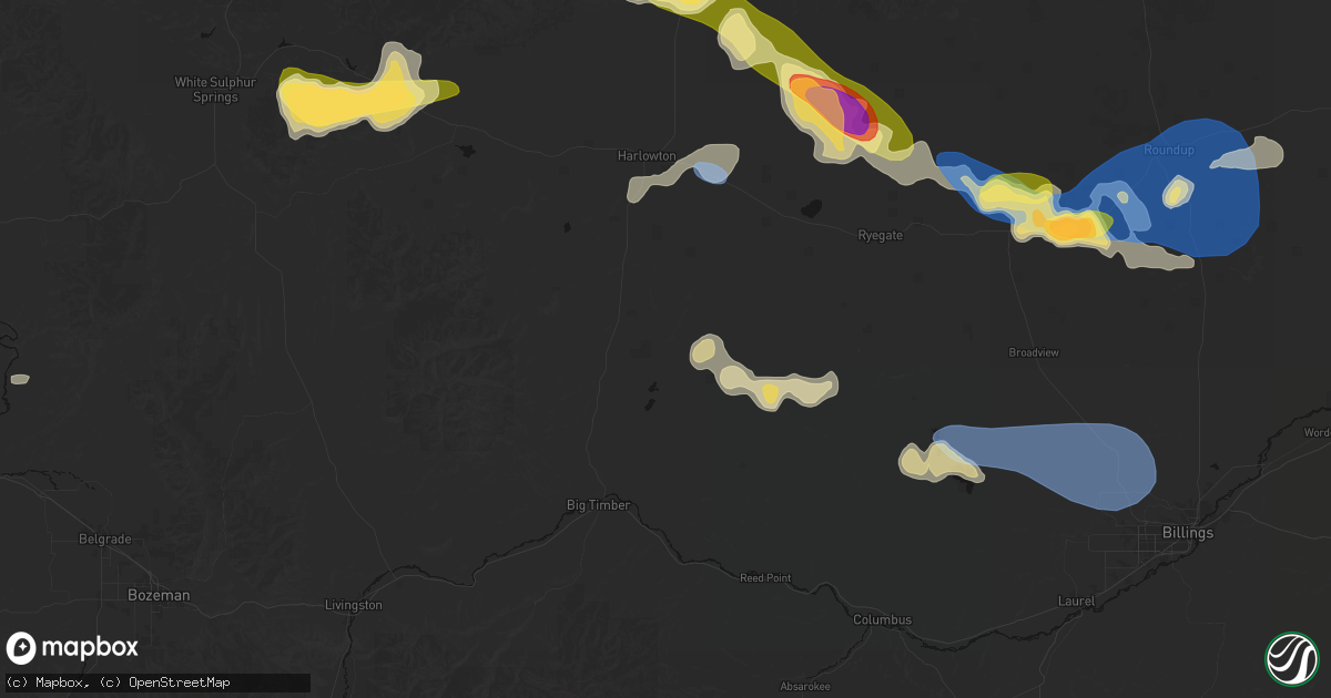 Hail map in Melville, MT on July 16, 2026