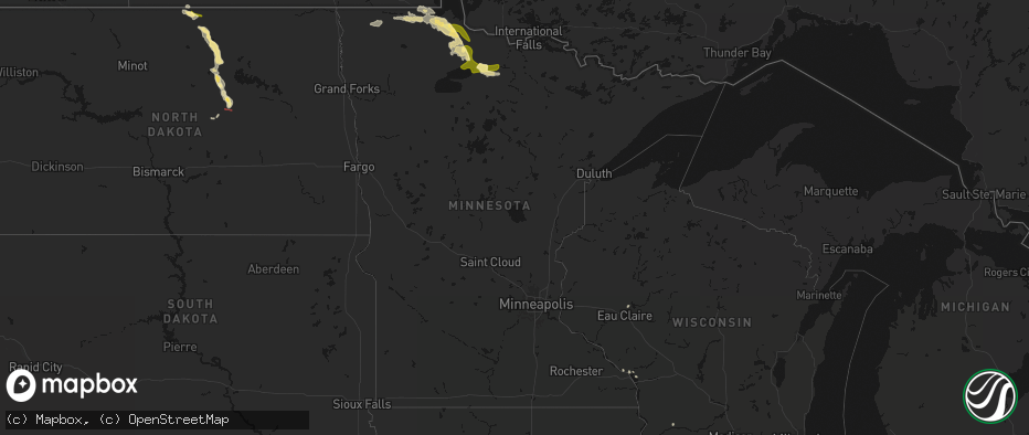 Hail map in Minnesota on July 16, 2026