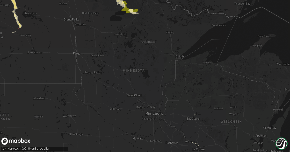 Hail map in Minnesota on July 16, 2026