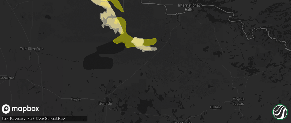 Hail map in Mizpah, MN on July 16, 2026