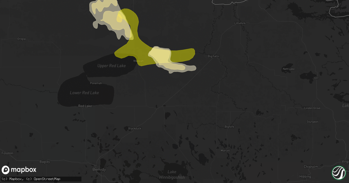 Hail map in Mizpah, MN on July 16, 2026