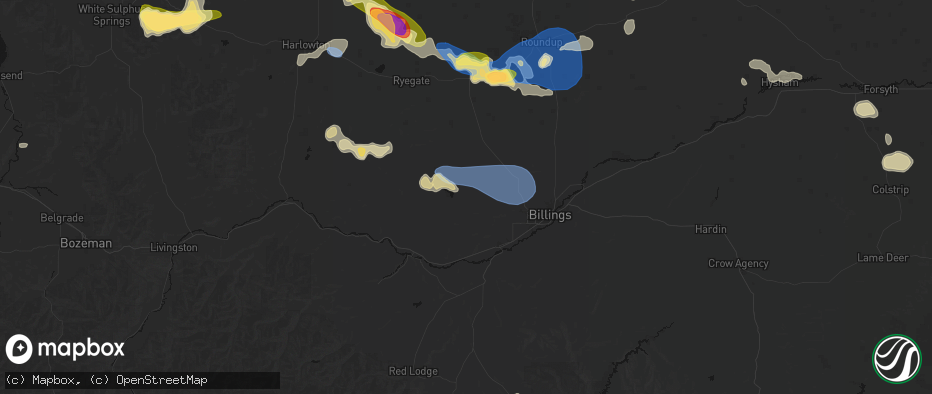 Hail map in Molt, MT on July 16, 2026