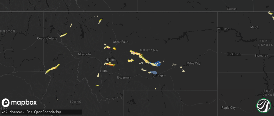 Hail map in Montana on July 16, 2026