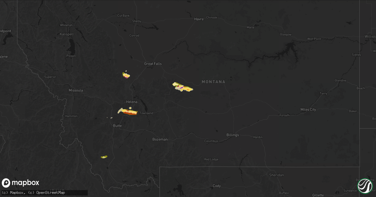 Hail map in Montana on July 16, 2026