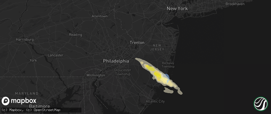 Hail map in Mount Holly, NJ on July 16, 2026