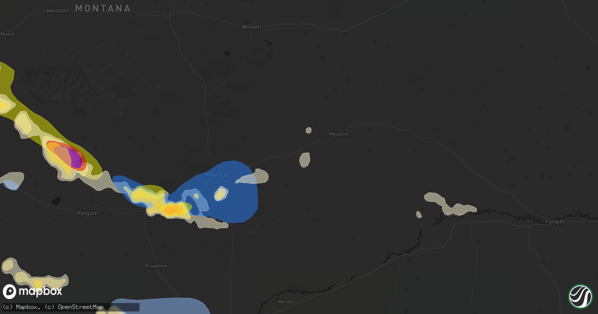 Hail map in Musselshell, MT on July 16, 2026