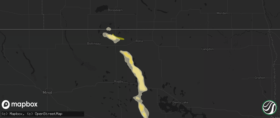 Hail map in Mylo, ND on July 16, 2026