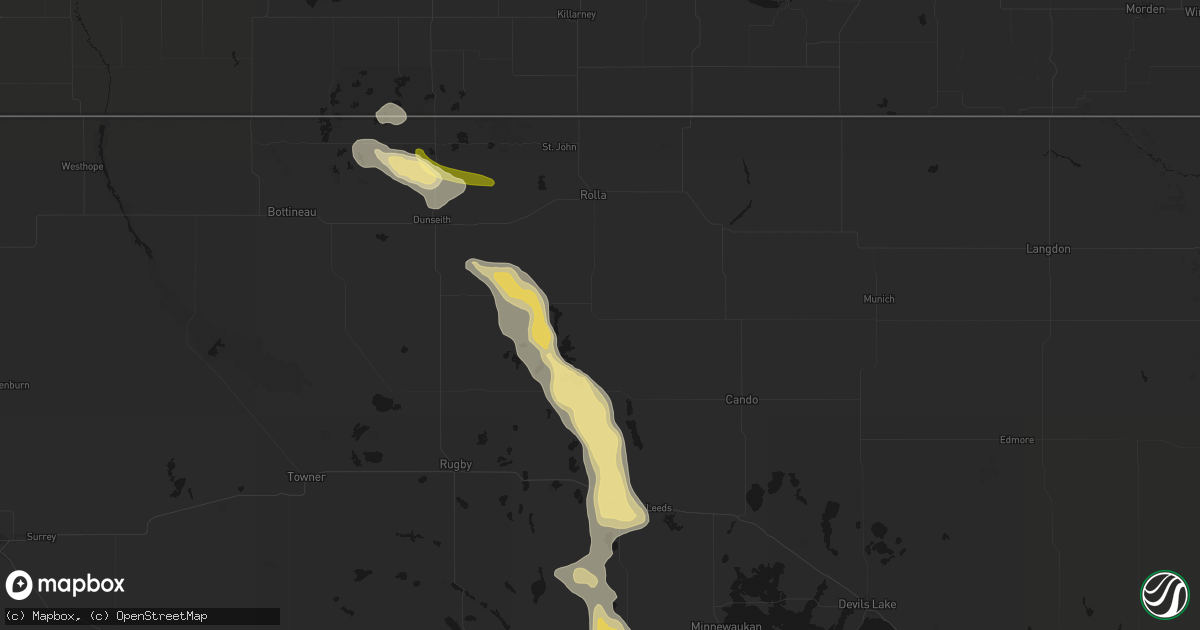 Hail map in Mylo, ND on July 16, 2026