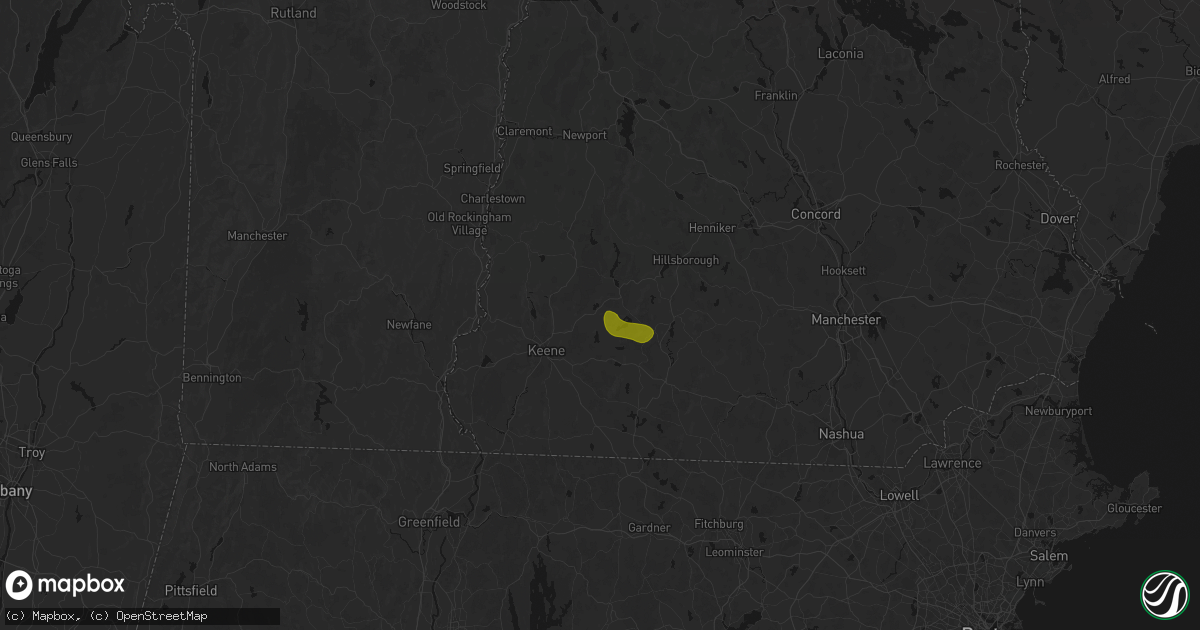 Hail map in Nelson, NH on July 16, 2026