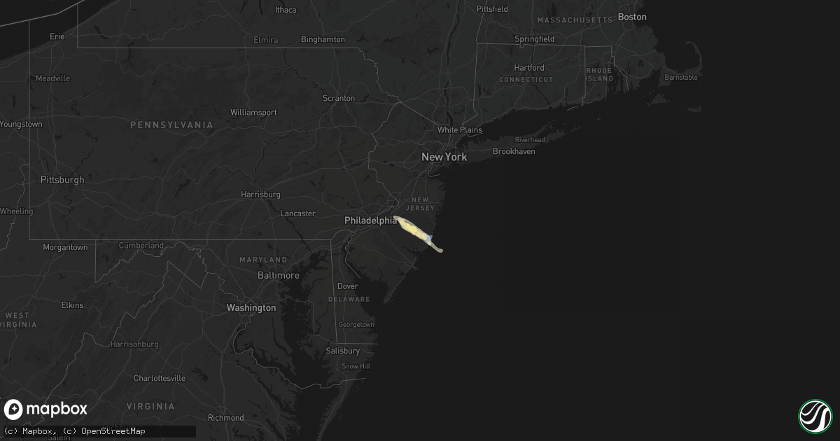 Hail map in New Jersey on July 16, 2026