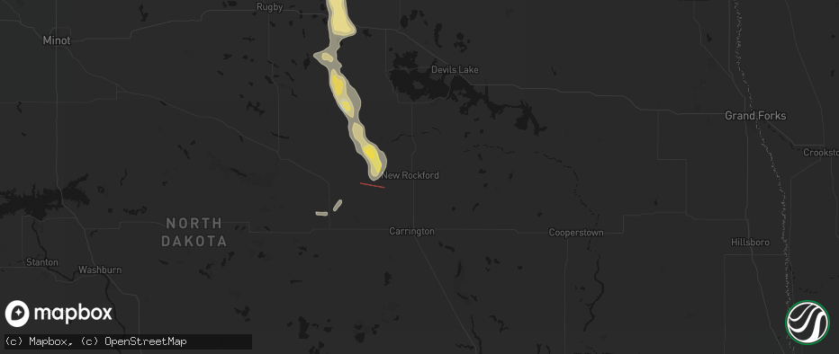 Hail map in New Rockford, ND on July 16, 2026