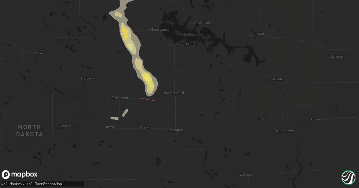 Hail map in New Rockford, ND on July 16, 2026