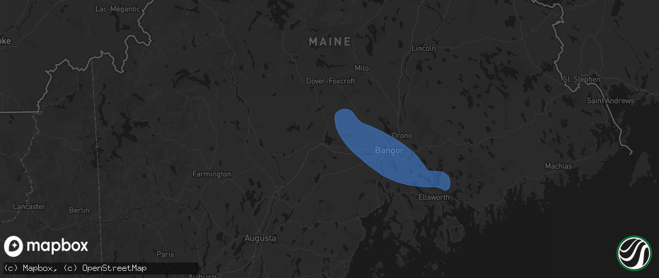 Hail map in Newport, ME on July 16, 2026