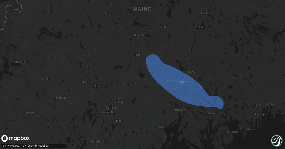 Hail map in Newport, ME on July 16, 2026