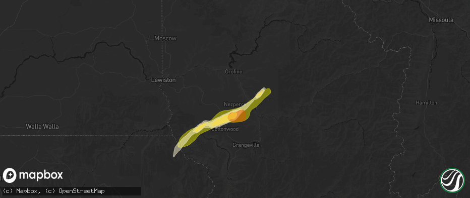 Hail map in Nezperce, ID on July 16, 2026