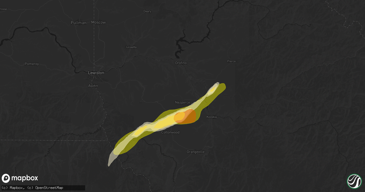 Hail map in Nezperce, ID on July 16, 2026