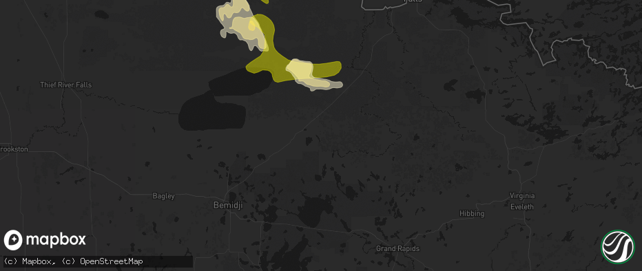 Hail map in Northome, MN on July 16, 2026