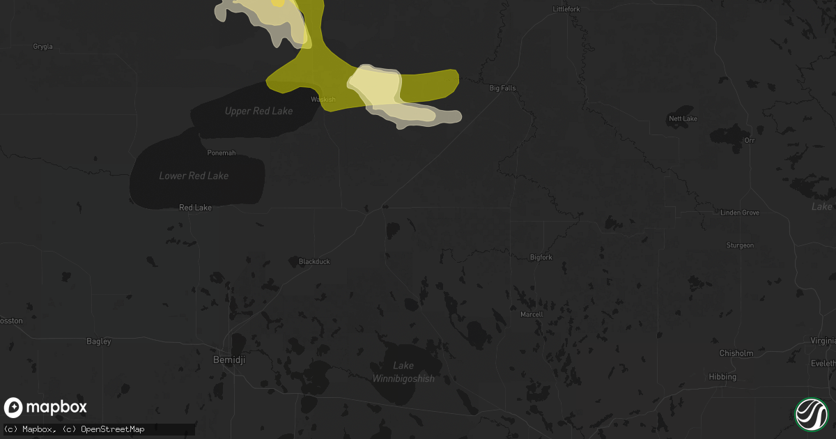 Hail map in Northome, MN on July 16, 2026
